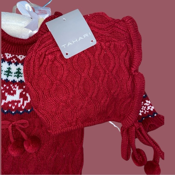 NEW TAHARI BABY FAIR ISLE KNIT SWEATER ROMPER SET• BONNET•TIGHTS•S/3-6M - Picture 6 of 12